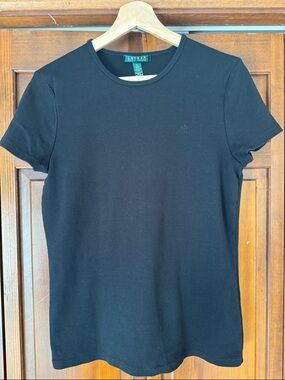 Lauren Ralph Lauren Black Short-Sleeve Crewneck Tee- Womens XL 100% Cotton